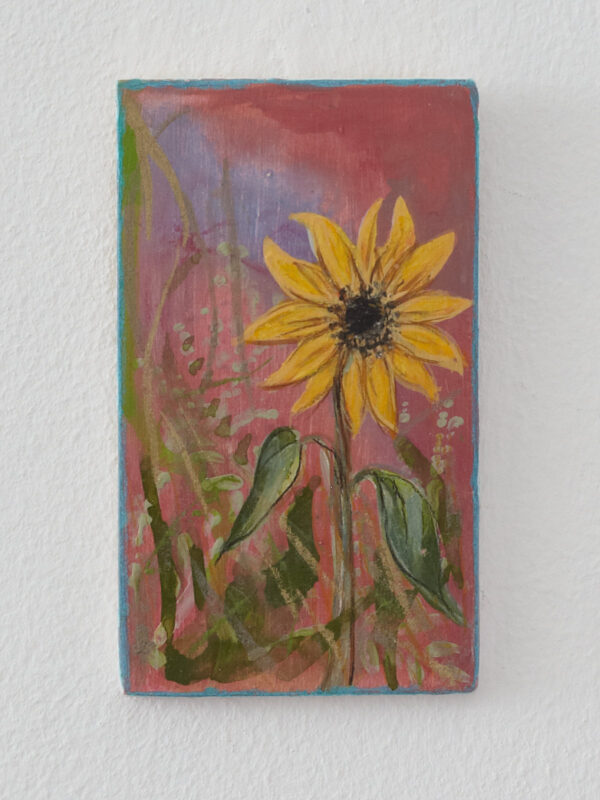 Sonnenblume im Herbst - Ein Miniaturgemälde auf Holz