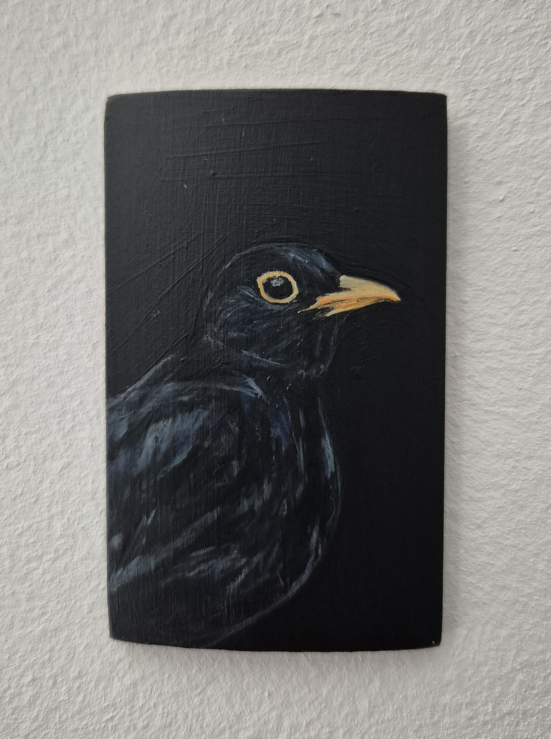 Amselportrait - ein Miniaturgemälde auf Holz