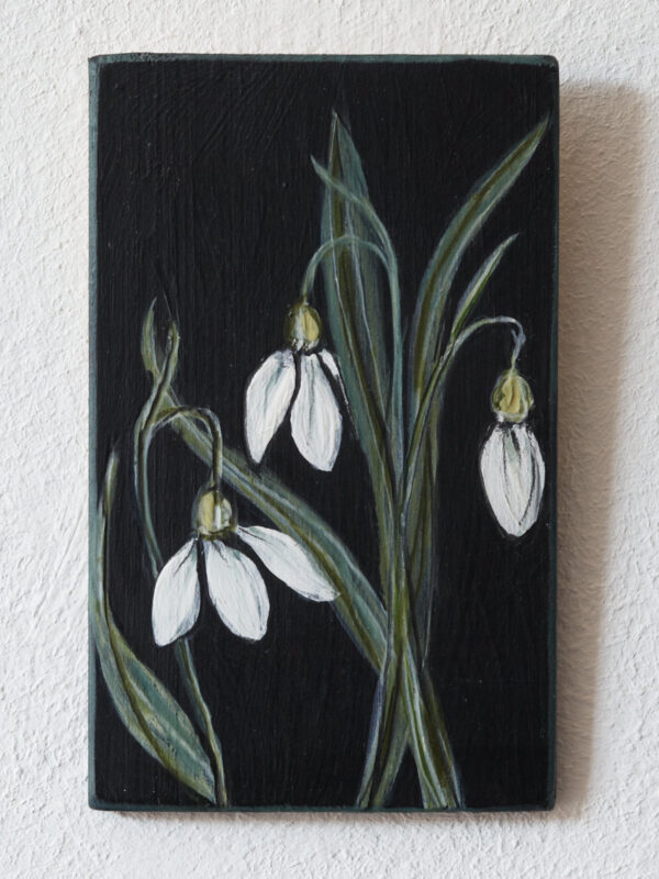 Schneeglöckchen - ein Miniaturgemälde auf Holz